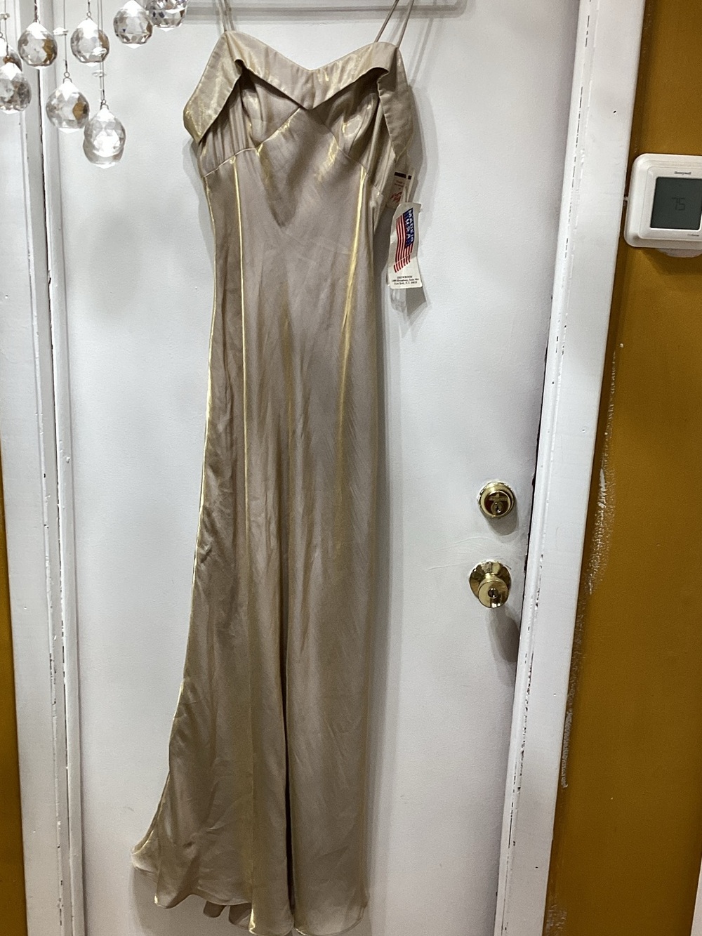 Bridal Satin Slip Dress in Cream with Gold Accents